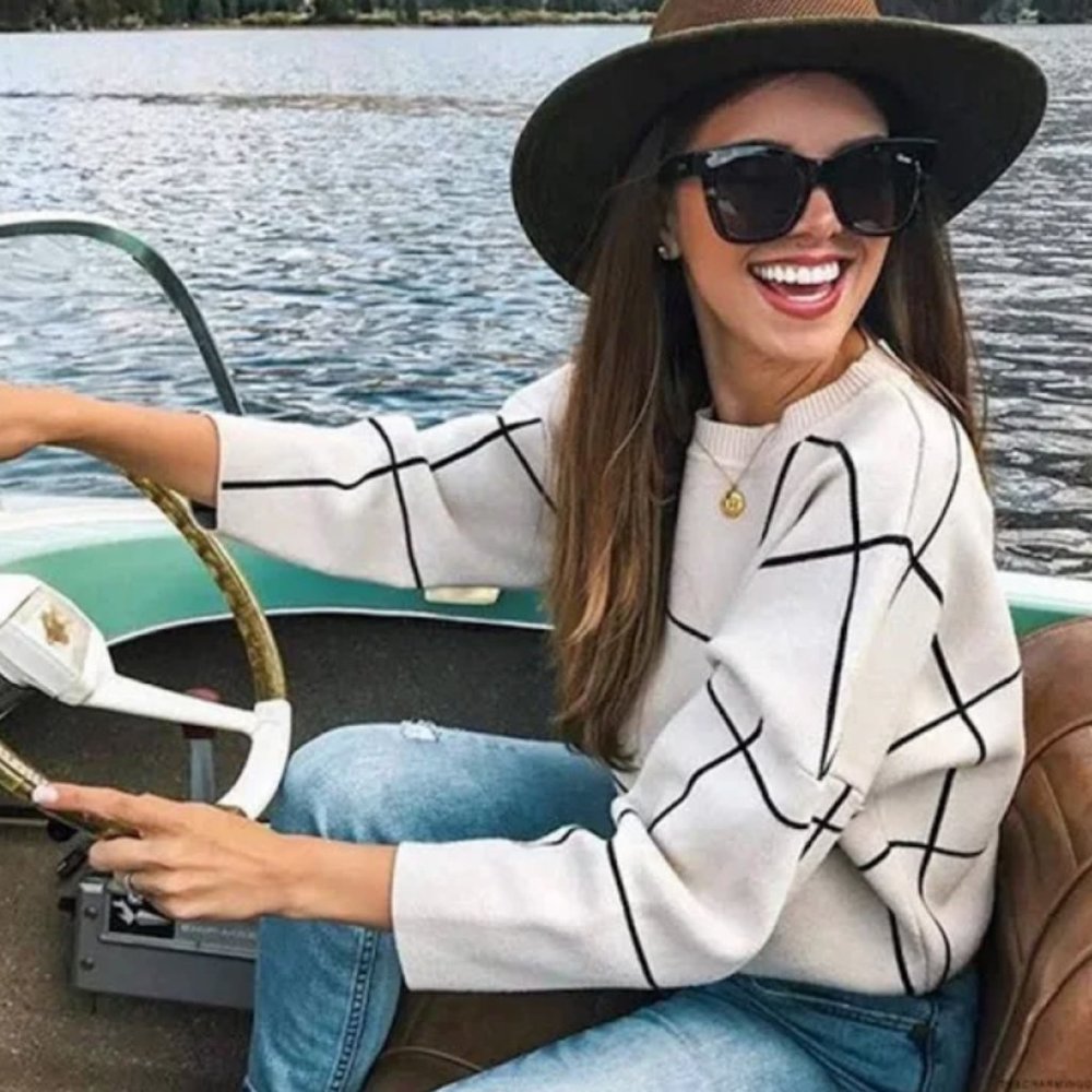 ChicWish Grid Turtleneck Sweater